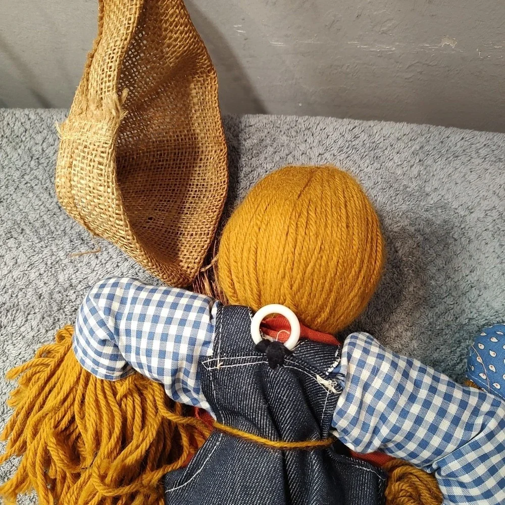 Vtg Scarecrow Doll‎ Handmade in USA Folk Art 1980's Fall Harvest Farmcore Decor